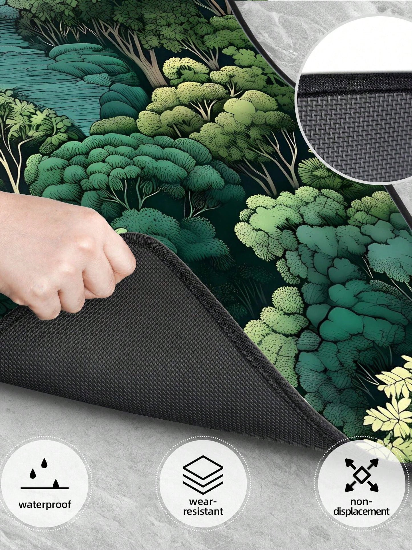 Green Forest Woodland Mountain Botanical 4-Piece Custom Printed All-Weather Floor Mats- Universal Fit For Suv, Truck, Van| Easy Clean