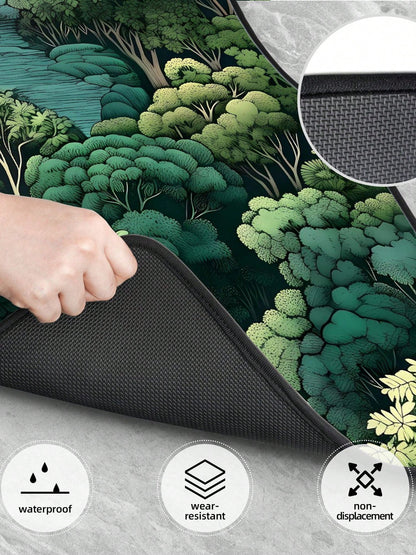 Green Forest Woodland Mountain Botanical 4-Piece Custom Printed All-Weather Floor Mats- Universal Fit For Suv, Truck, Van| Easy Clean