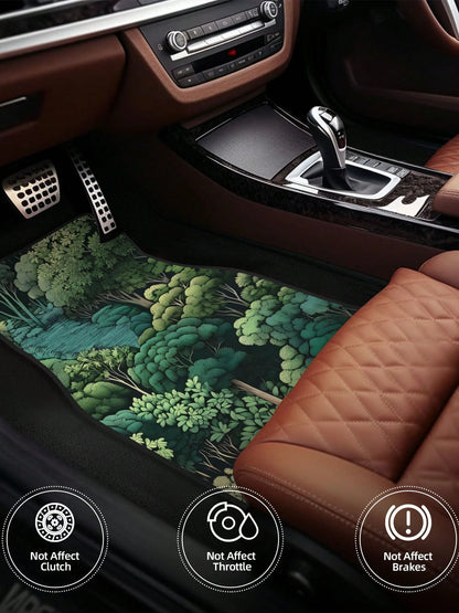 Green Forest Woodland Mountain Botanical 4-Piece Custom Printed All-Weather Floor Mats- Universal Fit For Suv, Truck, Van| Easy Clean