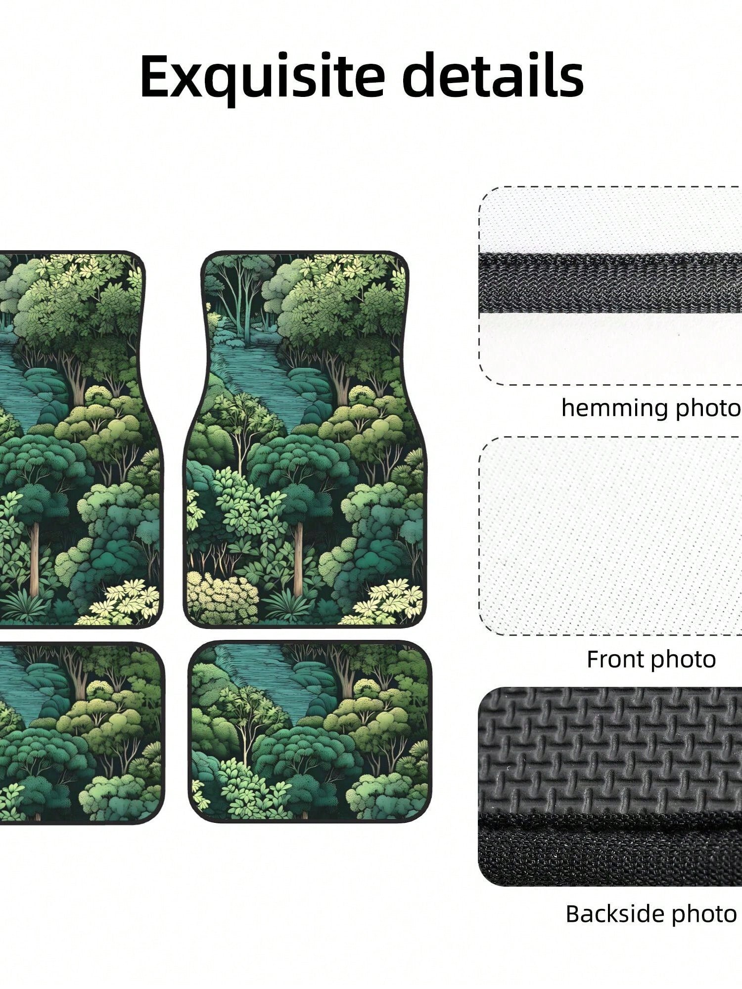 Green Forest Woodland Mountain Botanical 4-Piece Custom Printed All-Weather Floor Mats- Universal Fit For Suv, Truck, Van| Easy Clean