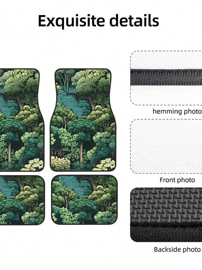 Green Forest Woodland Mountain Botanical 4-Piece Custom Printed All-Weather Floor Mats- Universal Fit For Suv, Truck, Van| Easy Clean