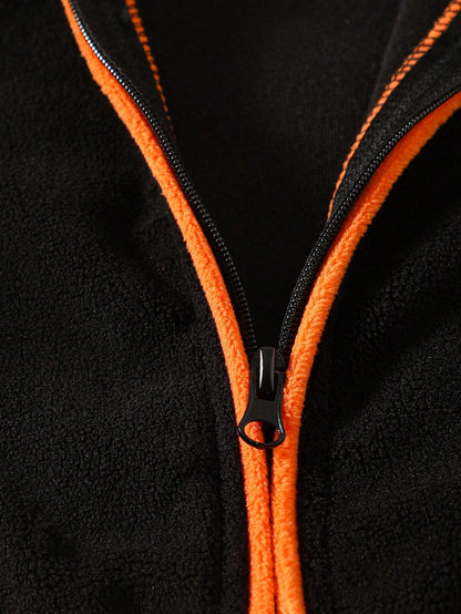 H HIBOBI Baby Boy Halloween Pumpkin Hooded Jumpsuit, Polyester Fleece Zippered Crawler, Long Sleeve Warm Jumpsuit, Suitable For Holiday Party/Photo Shoot/Autumn & Winter Outings, Cute Pumpkin Elf Styl