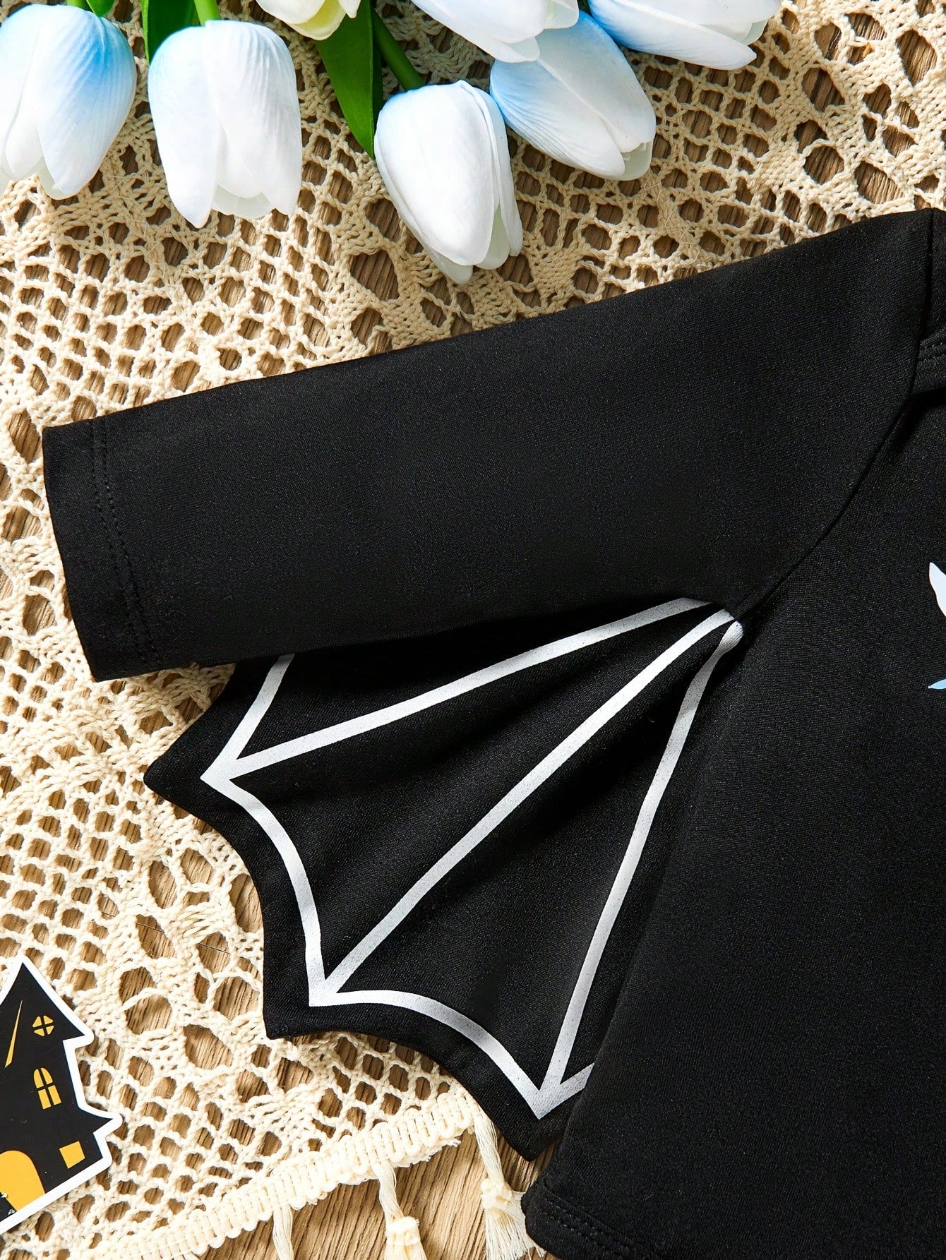 H HIBOBI Baby Girl Halloween Bat Wings Skirt Set, Printed Bodysuit + Shiny Skirt (Headband Not Included), Cute Dark Style Infant Outfit For Holiday Party And Photoshoot