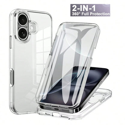 Hadaasi 1pc Transparent 2-In-1 Full Body Case With Front Screen Protector TPU Soft Edge + PC Hard Backplate Color Block Phone Case Compatible With Apple 17E/17pro/17promax/Apple Air/17/16/16E/15/14/13