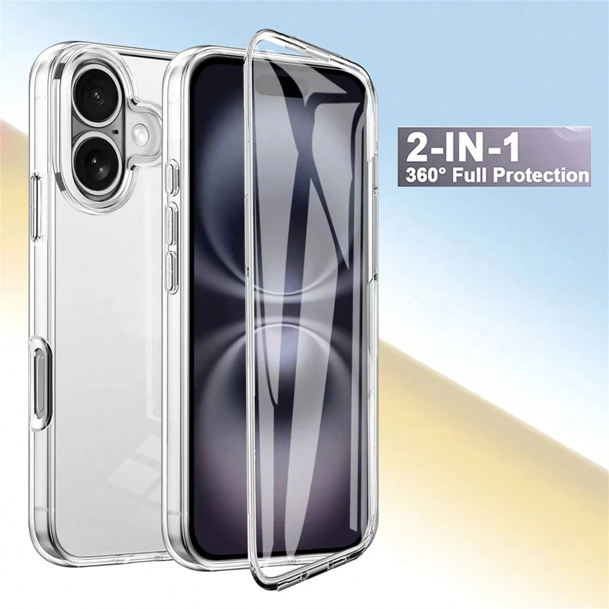 Hadaasi 1pc Transparent 2-In-1 Full Body Case With Front Screen Protector TPU Soft Edge + PC Hard Backplate Color Block Phone Case Compatible With Apple 17E/17pro/17promax/Apple Air/17/16/16E/15/14/13