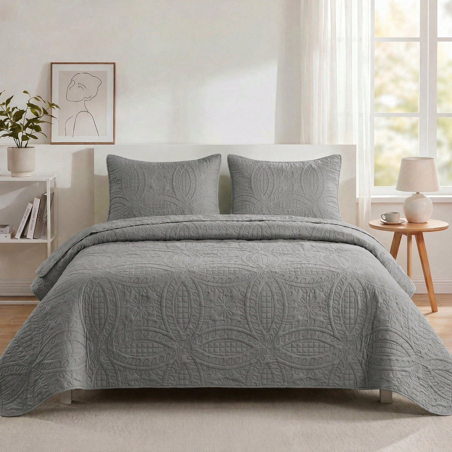 Haidren 2/3pcs Quilt Set Bedspreads( Include 1 Quilt 1 Or 2 Pillowcases) Lightweight Microfiber Bedspread- Modern Style Coin Pattern Coverlet Soft And Skin-Friendly Quilt Anti-Allergy And Machine Was