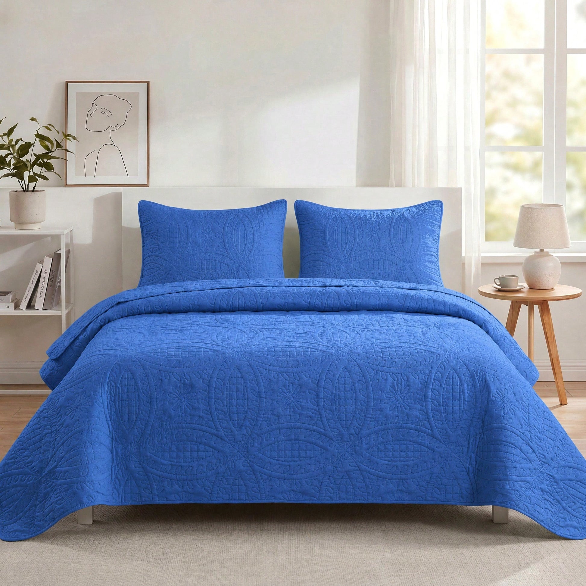 Haidren 2/3pcs Quilt Set Bedspreads( Include 1 Quilt 1 Or 2 Pillowcases) Lightweight Microfiber Bedspread- Modern Style Coin Pattern Coverlet Soft And Skin-Friendly Quilt Anti-Allergy And Machine Was