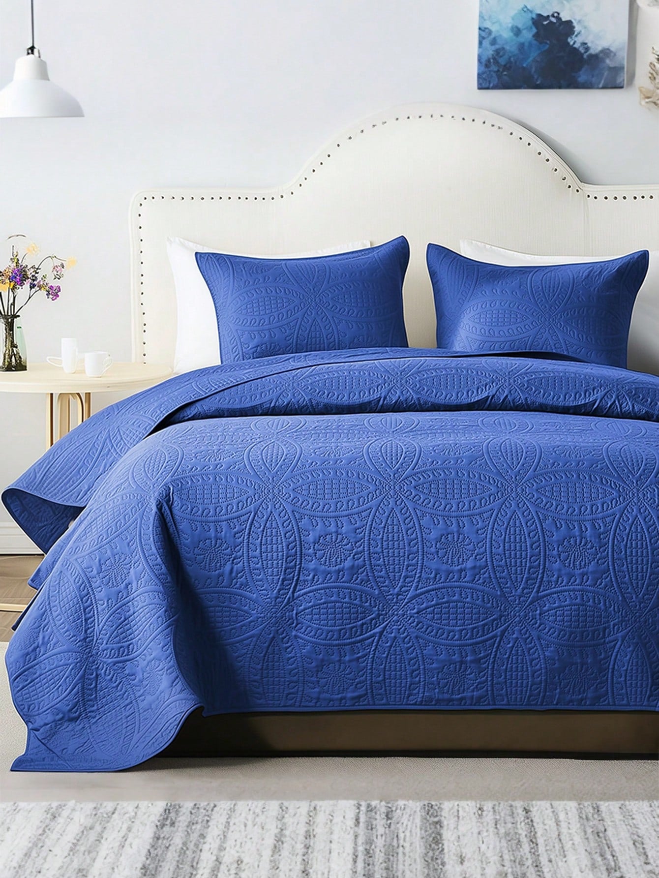 Haidren 2/3pcs Quilt Set Bedspreads( Include 1 Quilt 1 Or 2 Pillowcases) Lightweight Microfiber Bedspread- Modern Style Coin Pattern Coverlet Soft And Skin-Friendly Quilt Anti-Allergy And Machine Was