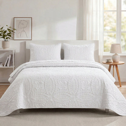 Haidren 2/3pcs Quilt Set Bedspreads( Include 1 Quilt 1 Or 2 Pillowcases) Lightweight Microfiber Bedspread- Modern Style Coin Pattern Coverlet Soft And Skin-Friendly Quilt Anti-Allergy And Machine Was