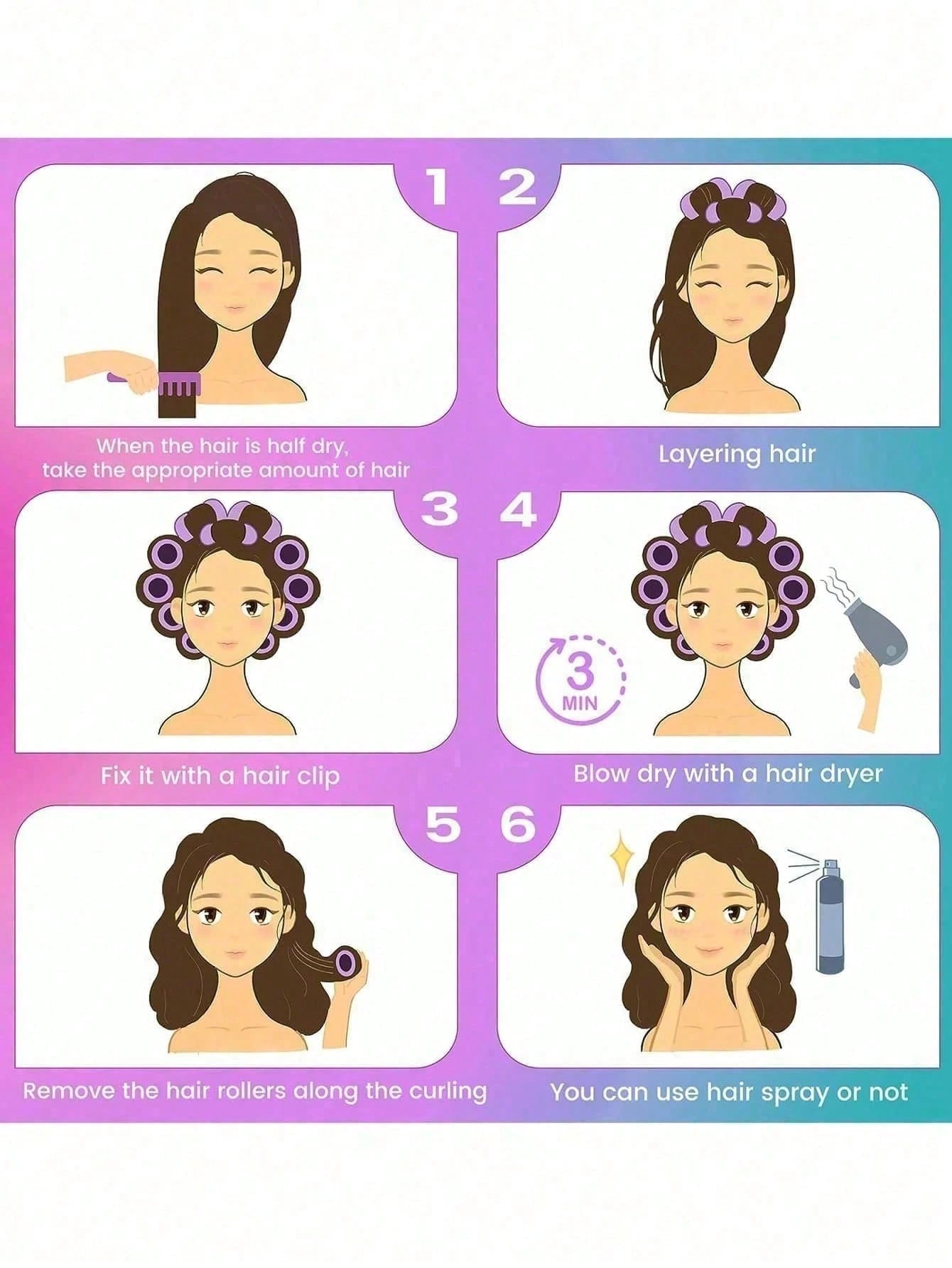 Hair Rollers With Clips, Self-Gripping Curler Suitable For Long/Medium/Short Hair And Bangs, DIY Hair Curling Tool (Includes 12pcs Large Roller Tubes + 6pcs Clips)