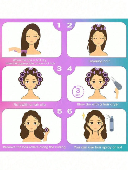 Hair Rollers With Clips, Self-Gripping Curler Suitable For Long/Medium/Short Hair And Bangs, DIY Hair Curling Tool (Includes 12pcs Large Roller Tubes + 6pcs Clips)