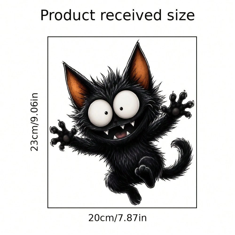Halloween Big Eyes Fangs Black Cat Static Window Cling Sticker, Glue-Free Removable Double-Sided Visible PVC Glass Decal, Fall Festival Home Window Decor For Bedroom Kitchen Living Room