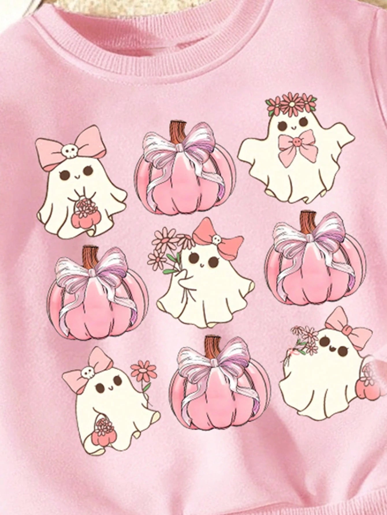 Halloween Clothes Baby GirlFresh Cartoon 9-Grid Pumpkin Ghost Goblin Print Basic Crew Neck Sweatshirt With Leggings