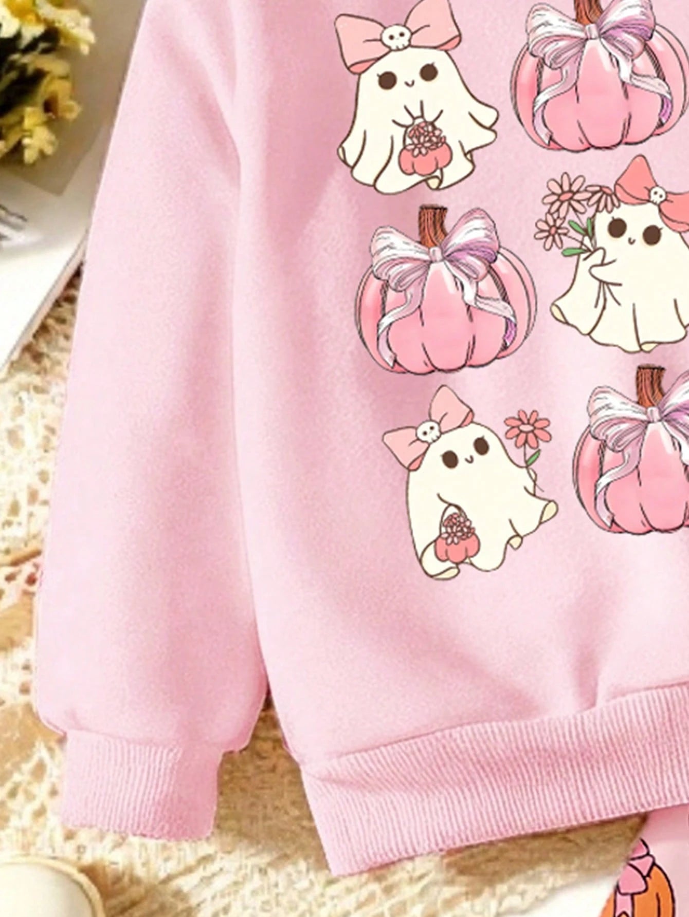 Halloween Clothes Baby GirlFresh Cartoon 9-Grid Pumpkin Ghost Goblin Print Basic Crew Neck Sweatshirt With Leggings