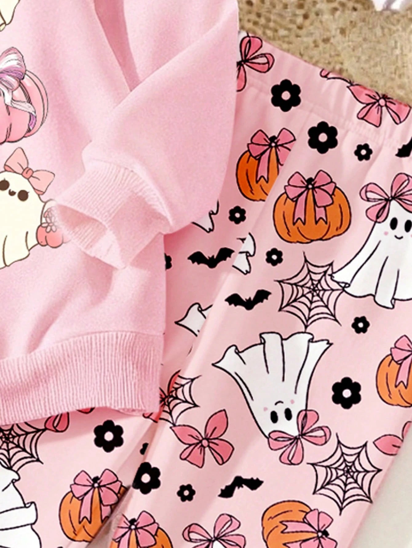 Halloween Clothes Baby GirlFresh Cartoon 9-Grid Pumpkin Ghost Goblin Print Basic Crew Neck Sweatshirt With Leggings