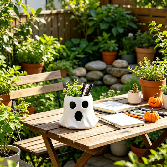 Halloween Decor Ornaments For Home, Outdoor & Office Atmosphere, Cute Ghost Vase & Ghost Flower Pot, Lovely Desktop Minimalist Planter, Ideal Garden Landscape Decor