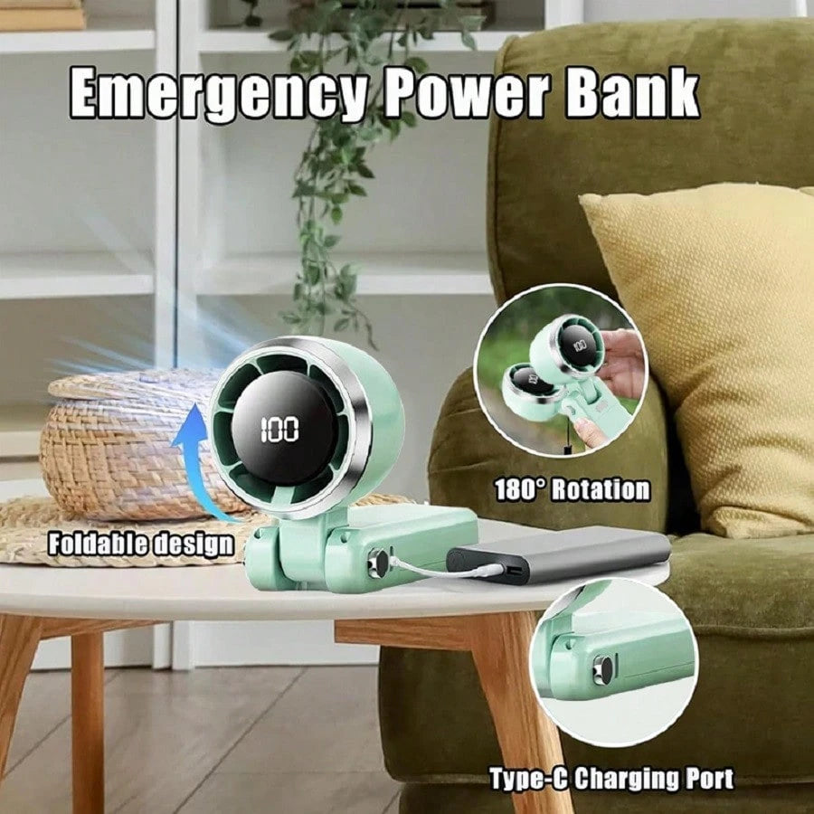 Handheld Portable Turbine Fan, Speed (1-199), 5000mAh Rechargeable Personal Fan, Mini Yet Powerful, Small Pocket Fan, Suitable For Travel/Outdoors/Home/Office