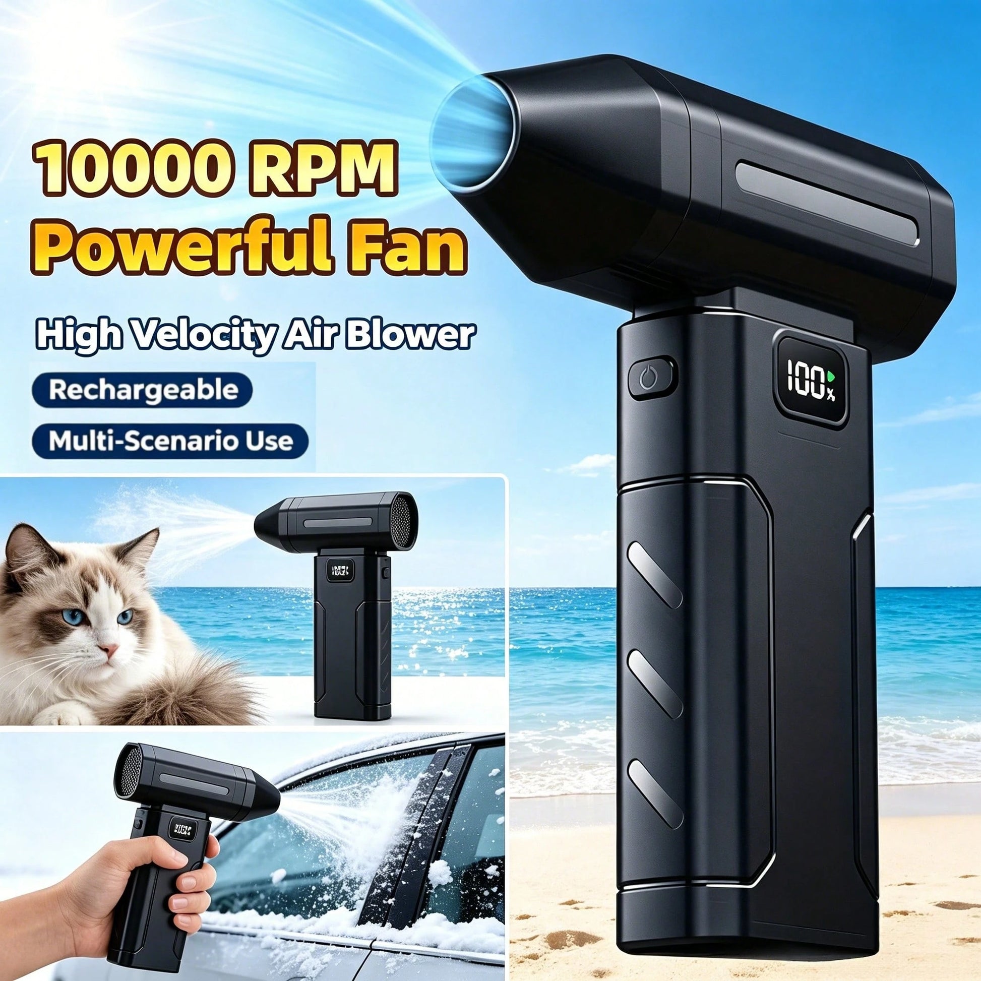 Handheld Powerful Cordless Air Duster Blower Fan, High-Speed Jet Fan Leaf Blower, Snow Car Dust Blower With 2 X 2600mAh Batteries, Portable Air Blower For Keyboard, Computer, Car And Home Cleaning