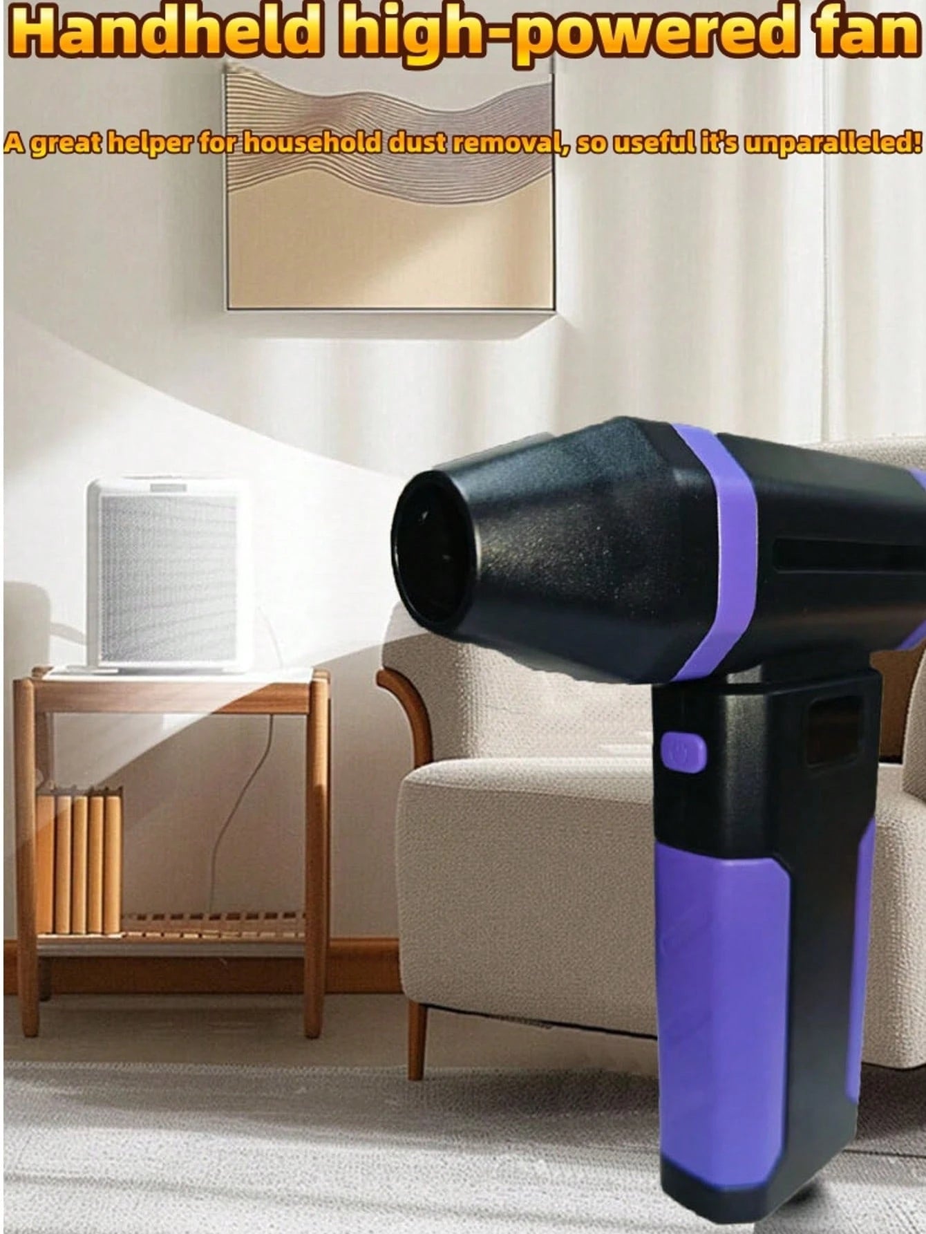 Handheld Powerful Cordless Air Duster Blower Fan, High-Speed Jet Fan Leaf Blower, Snow Car Dust Blower With 2 X 2600mAh Batteries, Portable Air Blower For Keyboard, Computer, Car And Home Cleaning