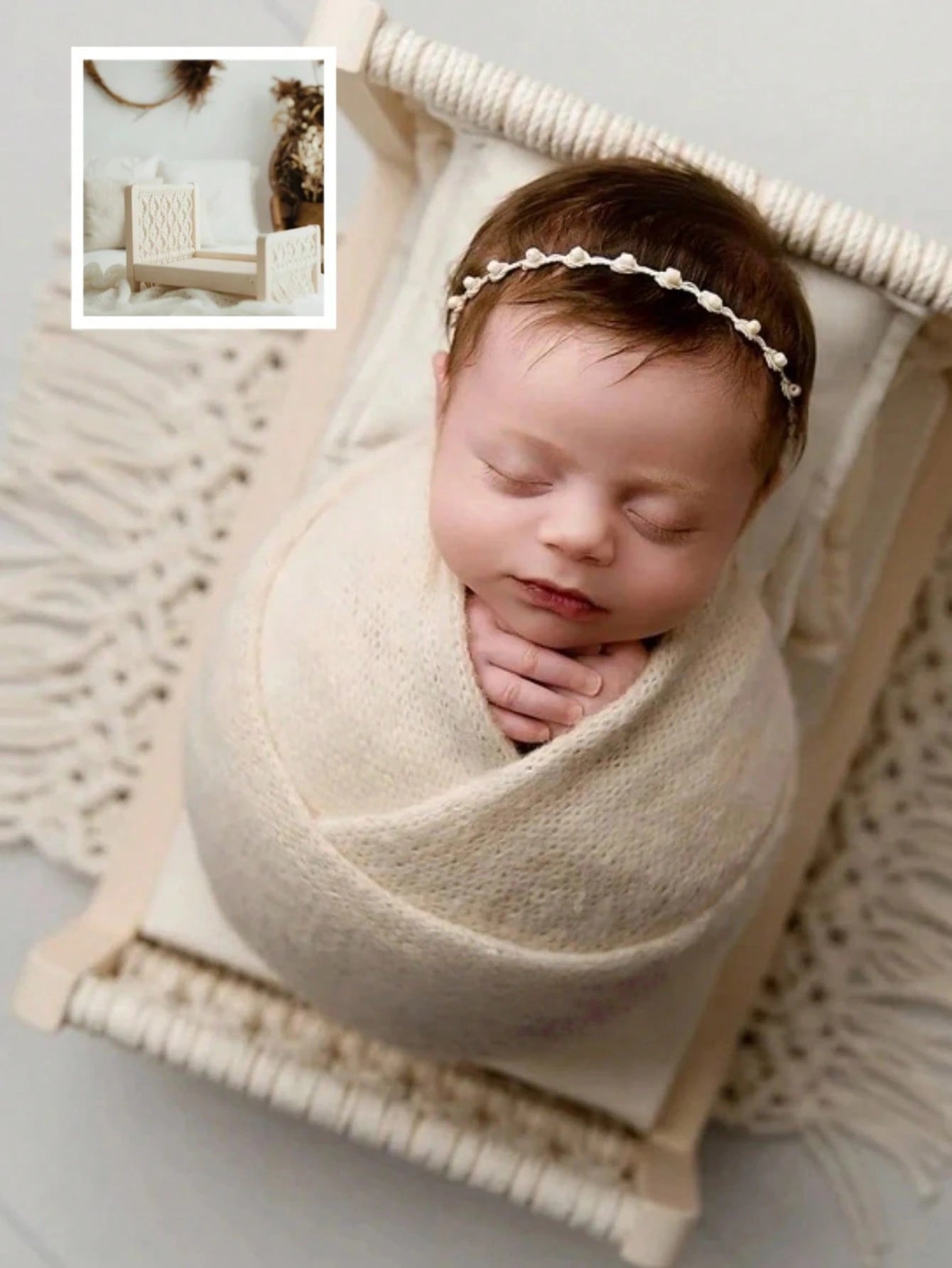 Handmade Wooden Baby Photography Props, Newborn Posing Basket Woven Cot Shoot Photo Studio Accessories