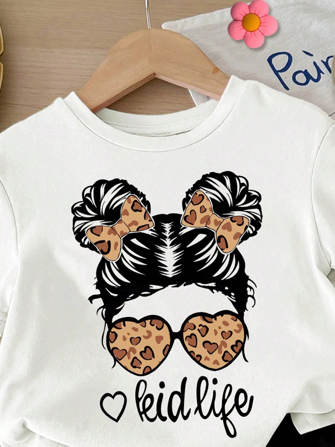 Happikins Cool Girl, Leopard Heart, Cute Girl, Baby Girl Casual Simple Round Neck Short Sleeve Outfit Suitable For Spring And Summer