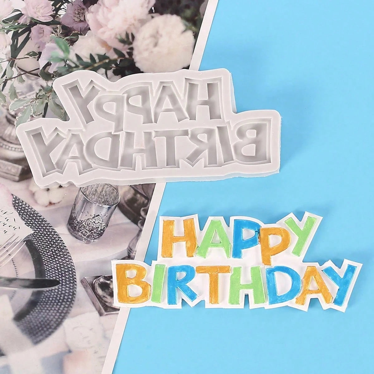 Happy Birthday English Letter Cloud Resin Clay DIY Silicone Mold