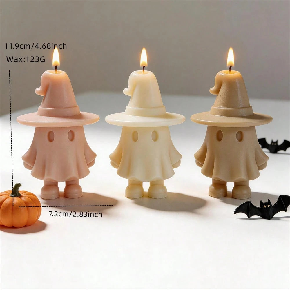 Happy Halloween Cute Ghost Witch Figurine Silicone Candle Mold Haunted House Ghost Resin Plaster Soap Silicone Mold