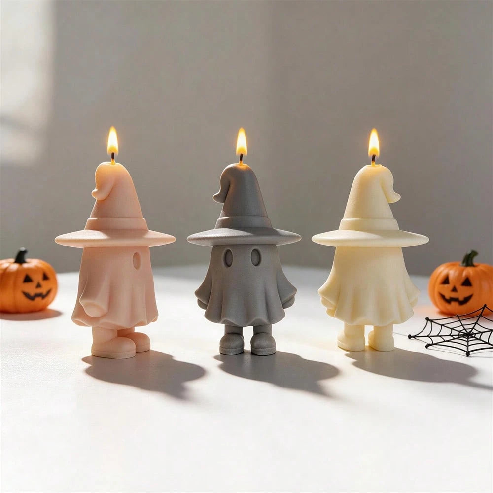 Happy Halloween Cute Ghost Witch Figurine Silicone Candle Mold Haunted House Ghost Resin Plaster Soap Silicone Mold