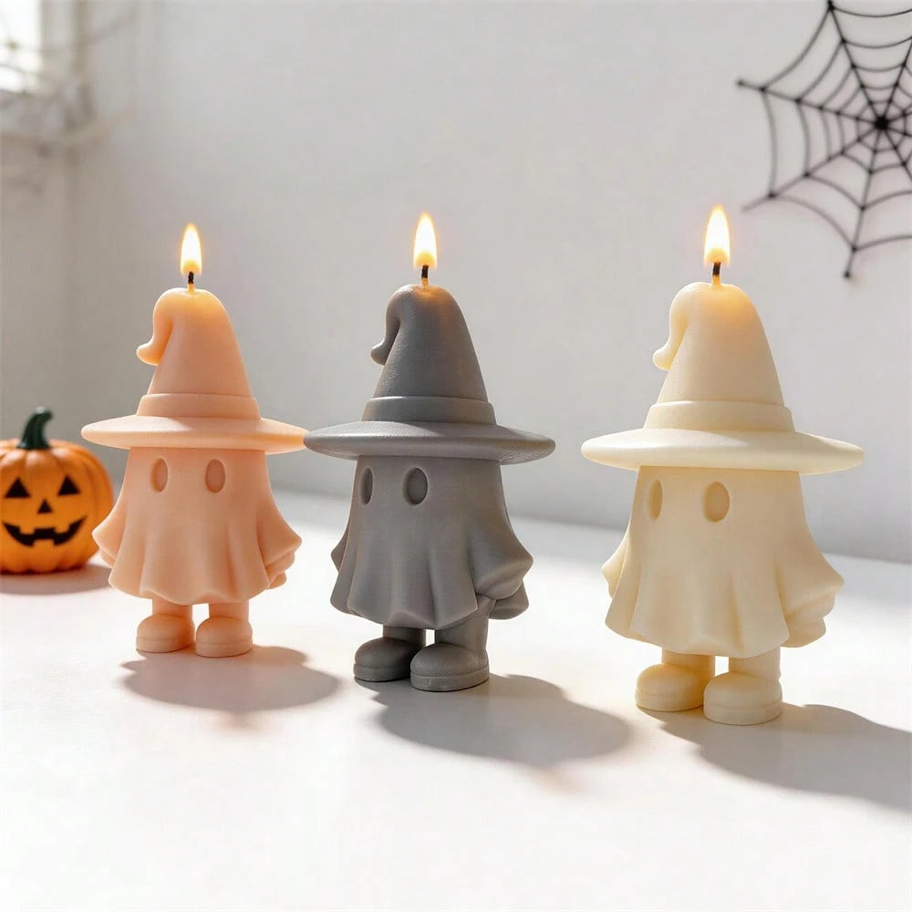 Happy Halloween Cute Ghost Witch Figurine Silicone Candle Mold Haunted House Ghost Resin Plaster Soap Silicone Mold