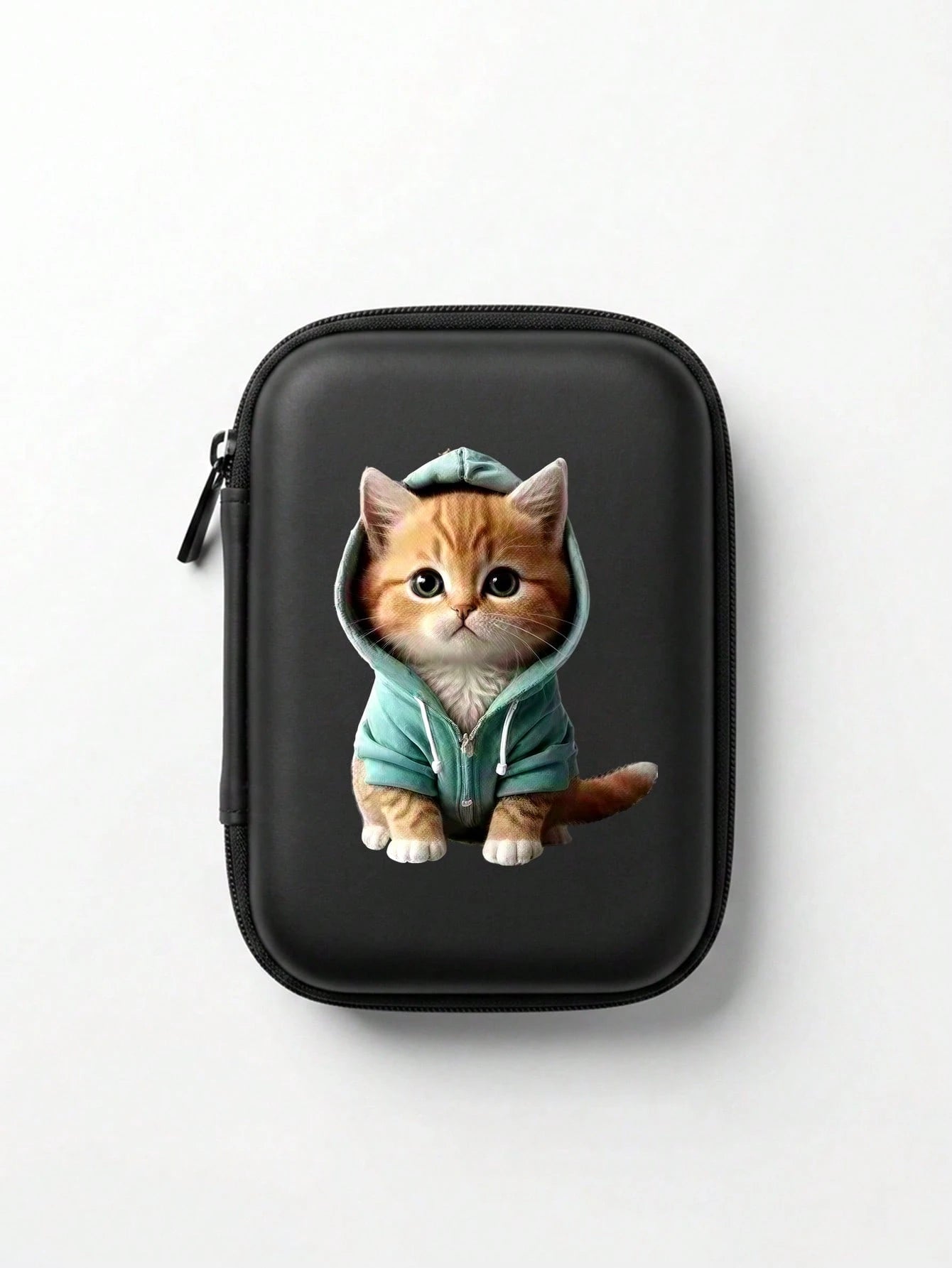 Hard Zipper Storage Bag, Cartoon Cat Pattern Portable Protective Case, Suitable For Electronic Products, Data Cables, Earphones, Small Digital Products