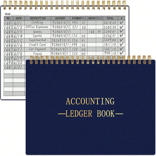 HAUTOCO Accounting Ledger Book A5 Horizontal Ledger Books For Small Business Bookkeeping Expense Tracker Notebook For Home Budget Tracking Personal Finance Log Journal 8.3 X 6.2'', Navy Blue