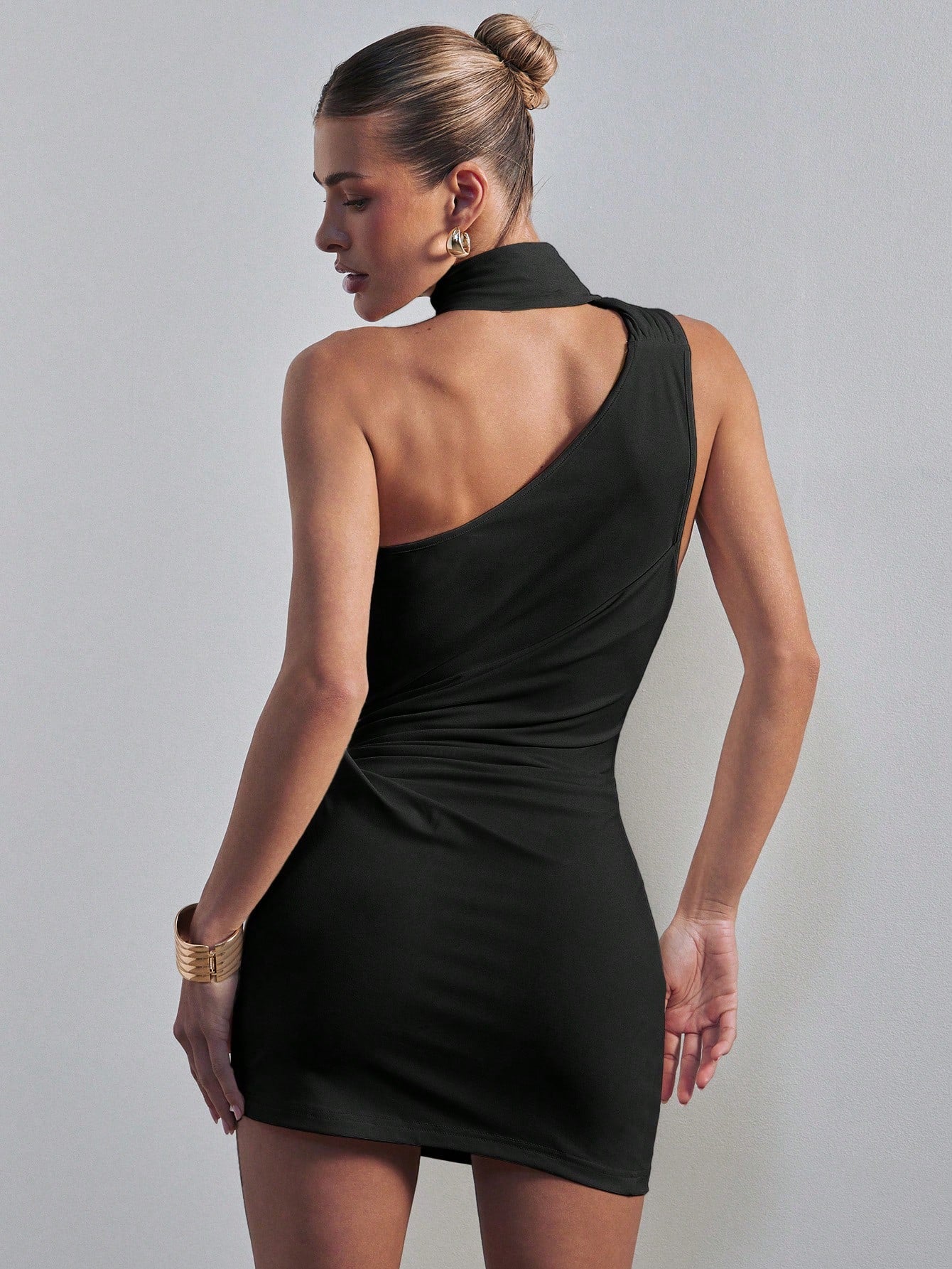 Hauture Women's One Shoulder Draped Casual Stretch Knit Dress Office Wear, Fitted Dress, Summer Vibes, Old Money Dress For Office, Going Out