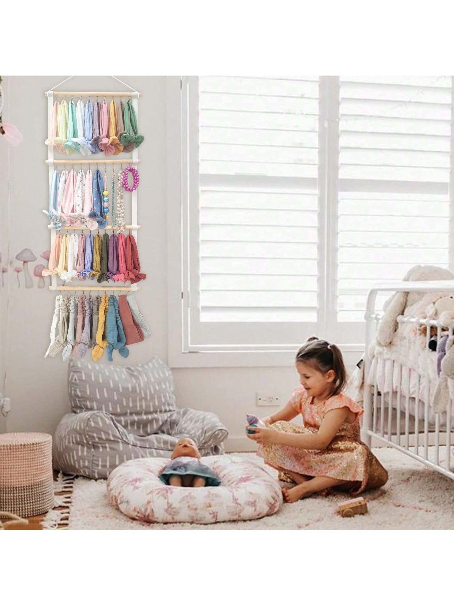Headband Holder For Girls Baby Headband Organizer Head Bands Hair Accessories Display Organizer Wall Hanging Decor For Nursery Toddler Girl Room