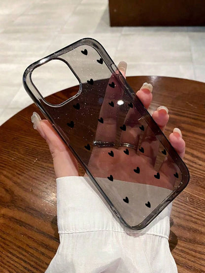 Heart Elements Fashionable TPU Black Heart Print 1pc Fashionable Glitter Heart Print Black TPU Phone Case Compatible With IPhone 17/17 Pro/17 Pro Max/Air/7/8/7 Plus/8 Plus/X/XS/XR/XS Max/11/11 Pro/11