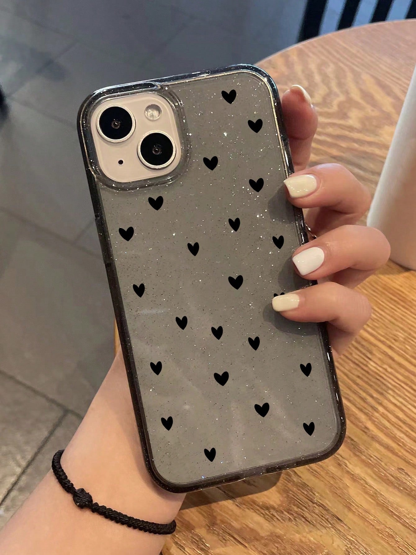 Heart Elements Fashionable TPU Black Heart Print 1pc Fashionable Glitter Heart Print Black TPU Phone Case Compatible With IPhone 17/17 Pro/17 Pro Max/Air/7/8/7 Plus/8 Plus/X/XS/XR/XS Max/11/11 Pro/11