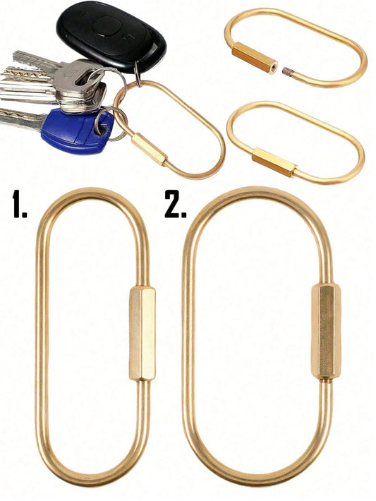 Heavy Duty Brass Screw Lock Keychain- Solid Brass Keyring With Screw Lock Carabiner, Key Chain, And Bag Charm; Minimalist Metal Keyring Suitable For Car Keys, House Keys, Backpack Keys, Wallet Keys