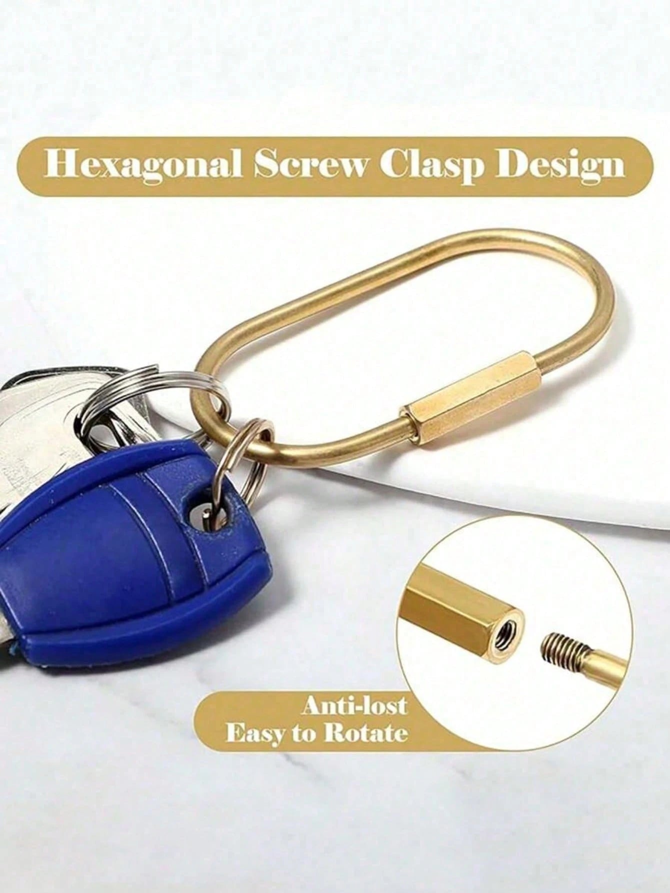 Heavy Duty Brass Screw Lock Keychain- Solid Brass Keyring With Screw Lock Carabiner, Key Chain, And Bag Charm; Minimalist Metal Keyring Suitable For Car Keys, House Keys, Backpack Keys, Wallet Keys