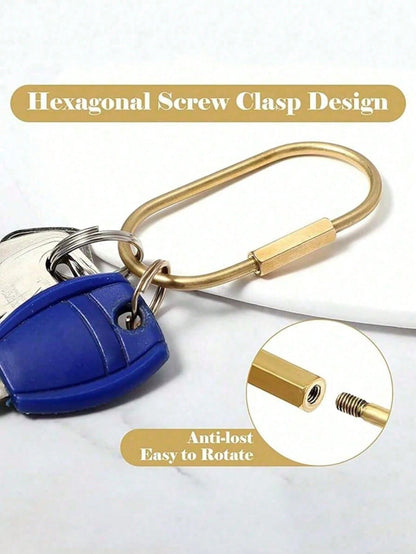 Heavy Duty Brass Screw Lock Keychain- Solid Brass Keyring With Screw Lock Carabiner, Key Chain, And Bag Charm; Minimalist Metal Keyring Suitable For Car Keys, House Keys, Backpack Keys, Wallet Keys