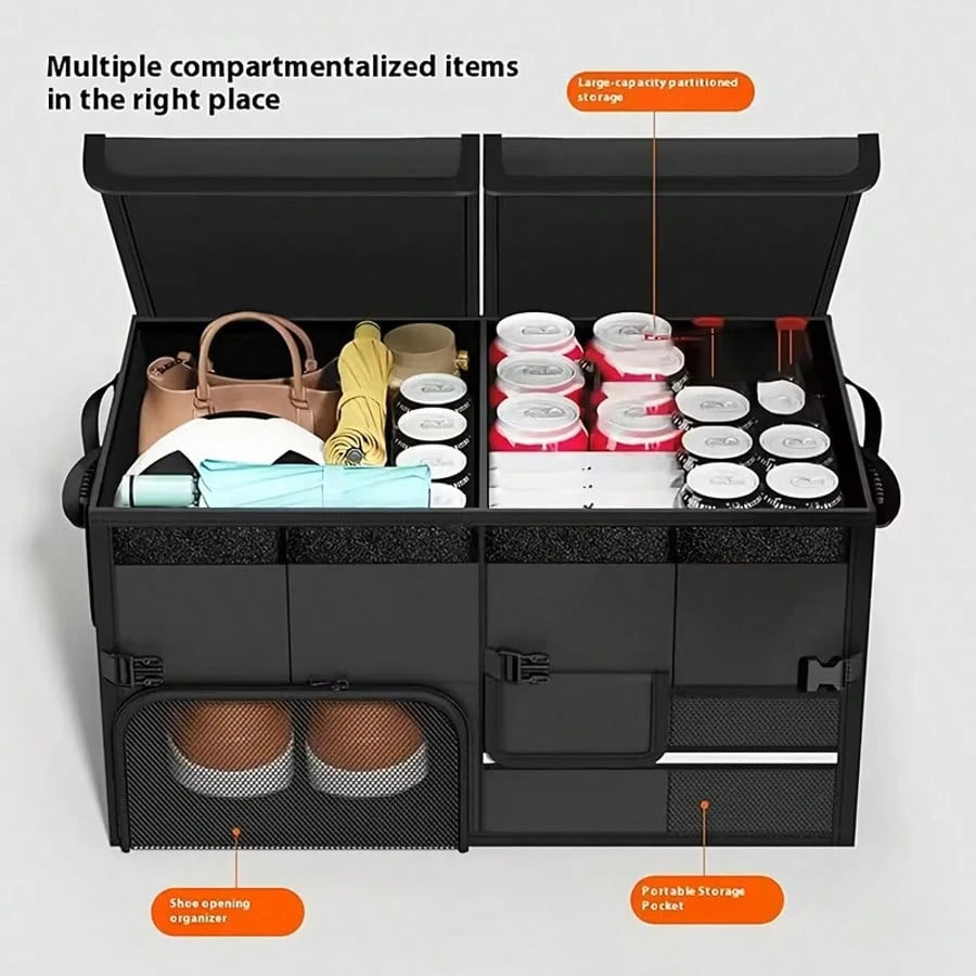 Heavy-Duty Car Trunk Organizer With A Foldable Design – Suitable For SUVs And Sedans; A Large-Capacity, Portable, And Foldable Car Trunk Organizer