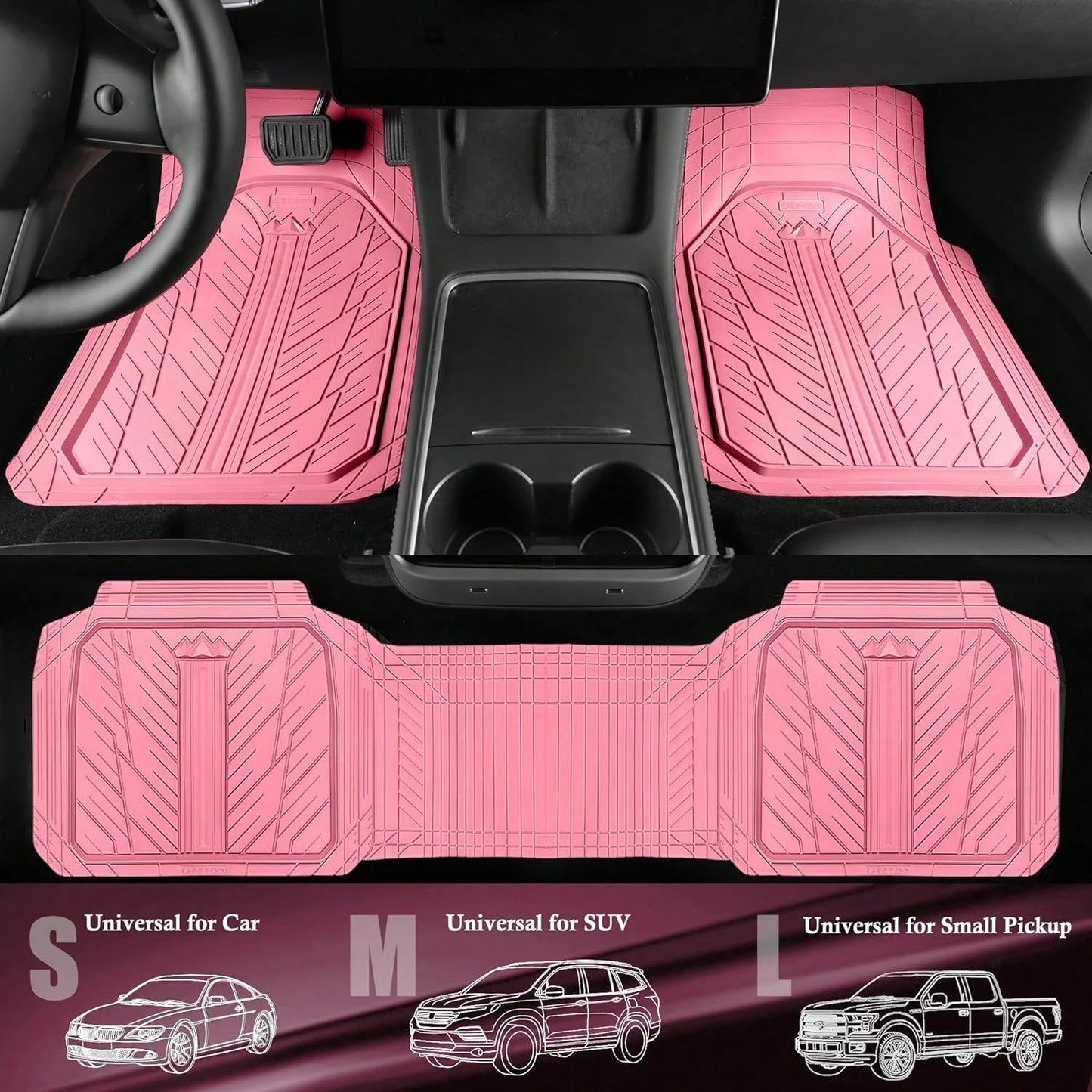 Heavy Duty Rubber Car Floor Mats Deep Waterproof All Weather Universal Fit For Car Suv Truck Van Durable Black Floor Liners Trim To Fit Design
