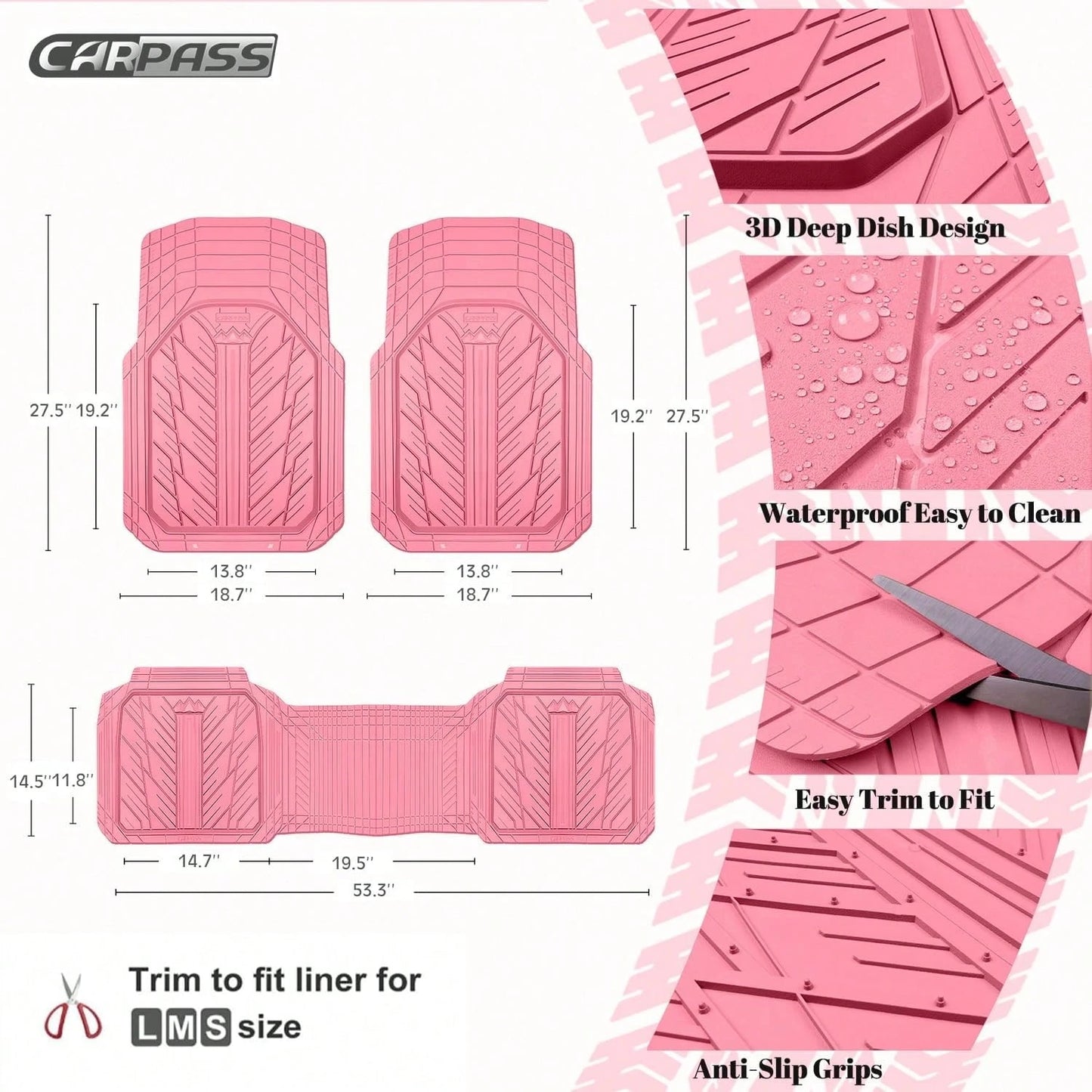 Heavy Duty Rubber Car Floor Mats Deep Waterproof All Weather Universal Fit For Car Suv Truck Van Durable Black Floor Liners Trim To Fit Design