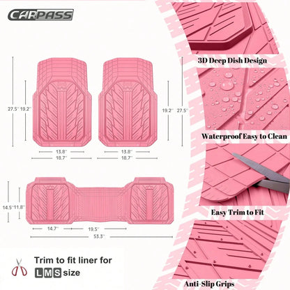 Heavy Duty Rubber Car Floor Mats Deep Waterproof All Weather Universal Fit For Car Suv Truck Van Durable Black Floor Liners Trim To Fit Design