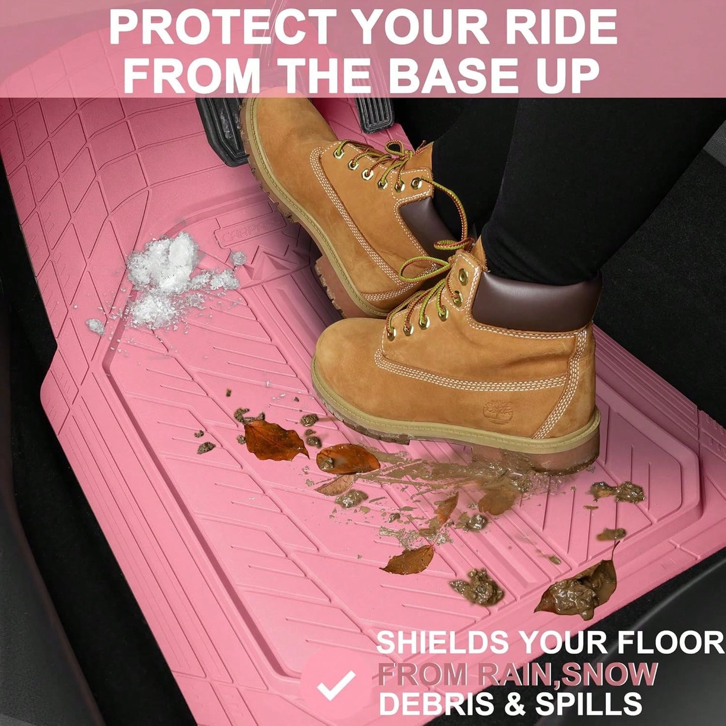 Heavy Duty Rubber Car Floor Mats Deep Waterproof All Weather Universal Fit For Car Suv Truck Van Durable Black Floor Liners Trim To Fit Design