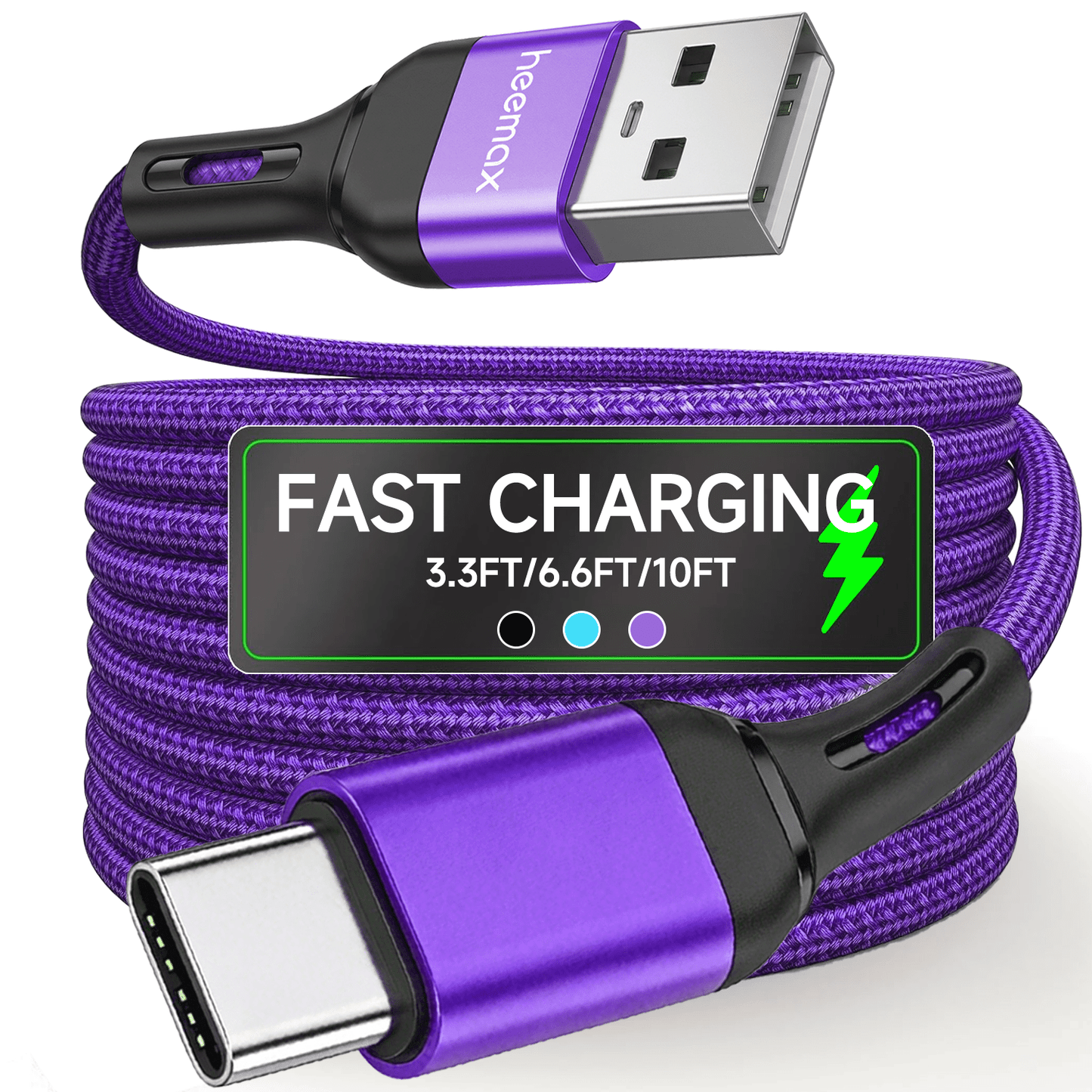 HEEMAX USB Type C Data Cable, 3A 60W Max Fast Charging, USB A To USB C Nylon Braided Cable, 3.3/6.6/10ft Multiple Lengths, Durable Charging Cable Compatible With Galaxy S26/25/S24/S23/S22/S21, 15/16/1