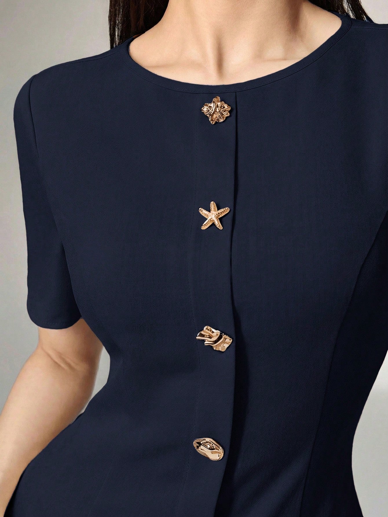 Heiryn Elegant Commuter Asymmetric Buckle Pleated Dress For Women