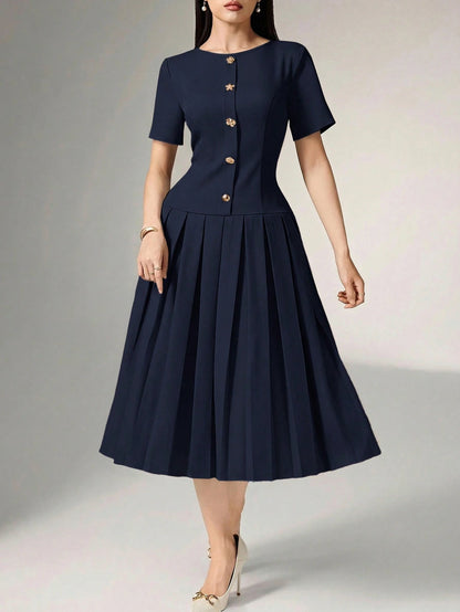 Heiryn Elegant Commuter Asymmetric Buckle Pleated Dress For Women
