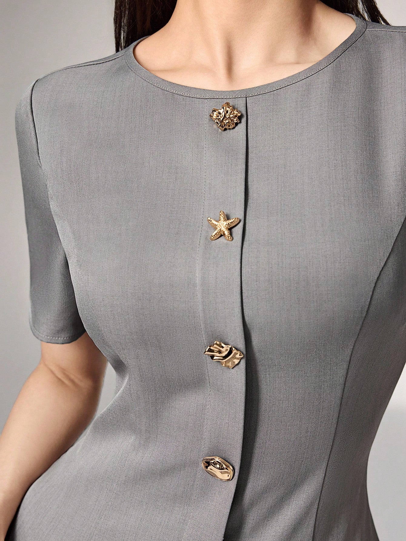 Heiryn Elegant Commuter Asymmetric Buckle Pleated Dress For Women