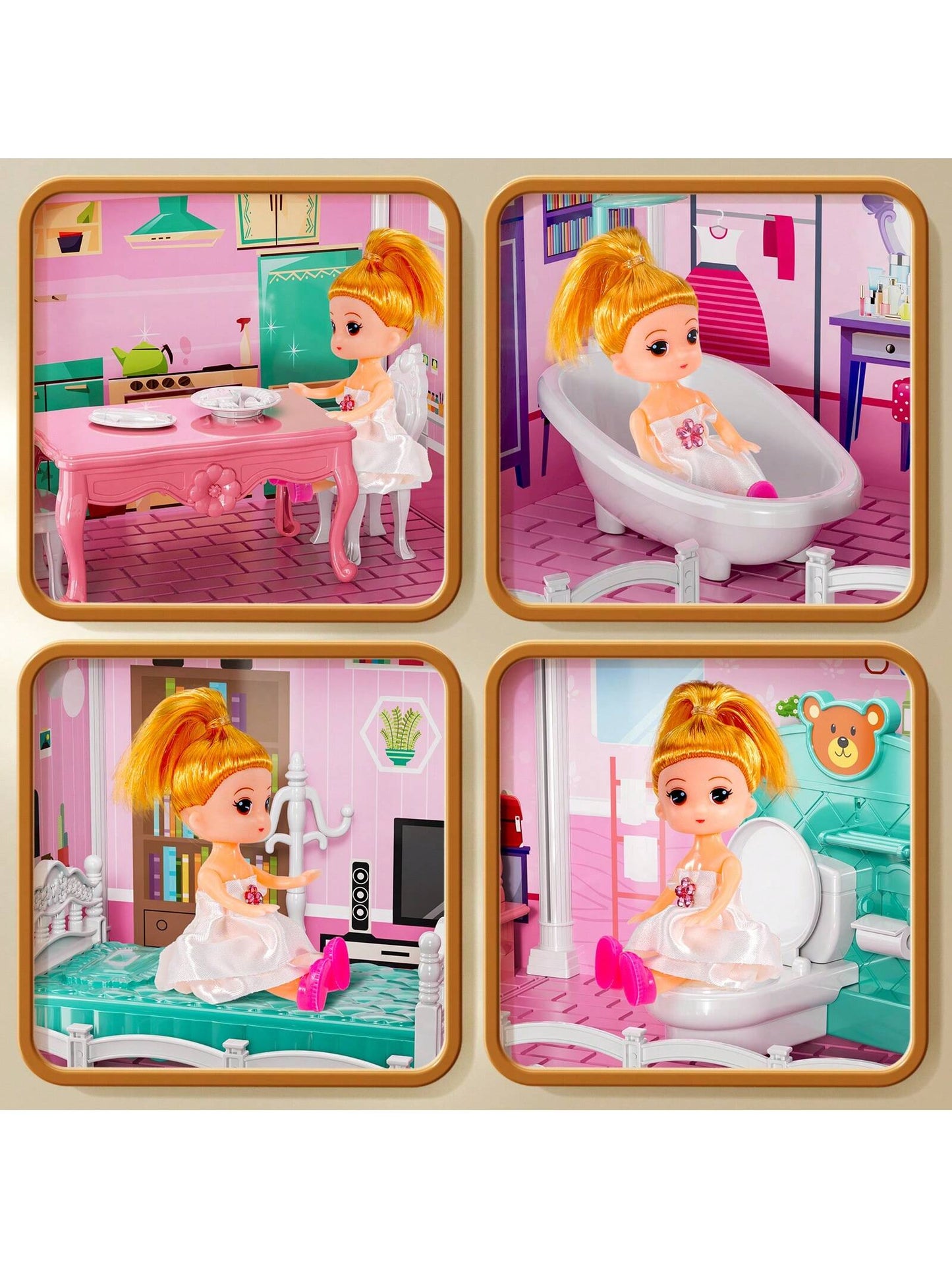 HENGPHY Pink Doll House Toys For Girls 3-8 Ages With 12 Rooms, Villa Girls Toys 2 Doll Figures, Slide, Pretend Play Accessories Sets For Girls Birthday Gifts