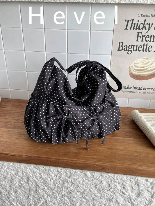 Hevel, 1pc New Polka Dot Pattern Large Capacity Crossbody Bag, Fashionable Adjustable Shoulder Strap Women's One Shoulder Bag, Multiple Pockets With Bow Decor, Suitable For Daily Use, Shopping, Dating