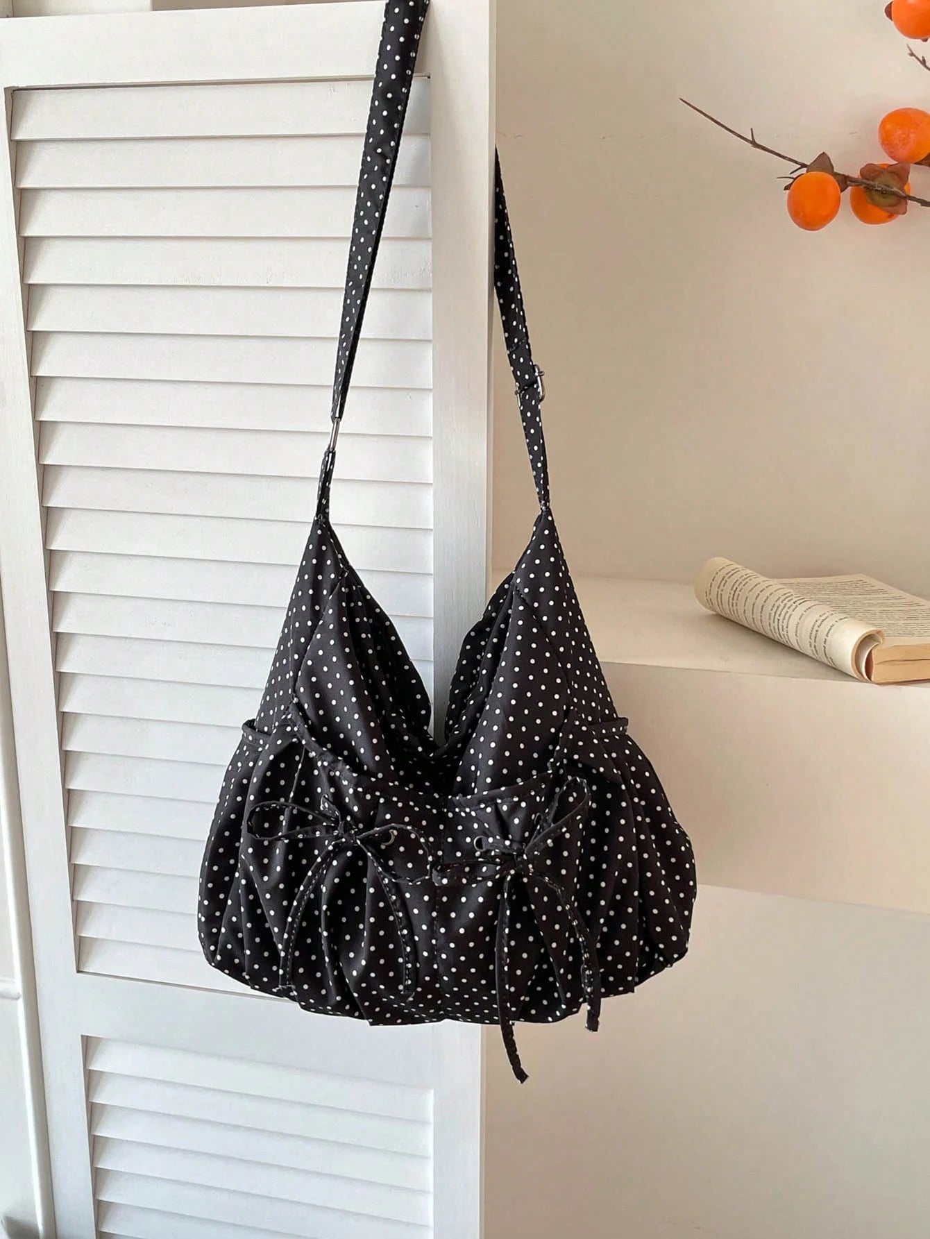 Hevel, 1pc New Polka Dot Pattern Large Capacity Crossbody Bag, Fashionable Adjustable Shoulder Strap Women's One Shoulder Bag, Multiple Pockets With Bow Decor, Suitable For Daily Use, Shopping, Dating